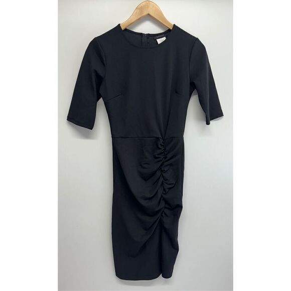 B. Darlin Black Dress Juniors Size 5 Short Sleeve Ruched Back Zip NEW - Picture 2 of 9